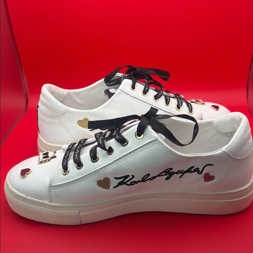 KARL LAGERFELD Paris Cate Leather Pin Embellished Lace-up Sneakers , size 9.5 GC - Picture 7 of 13